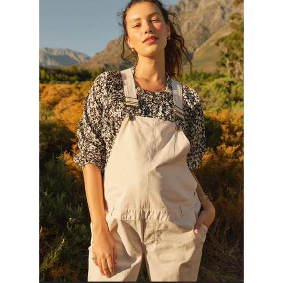 The Nines by HATCH Maternity Overalls Pastel Pink Casual Boho Bib Size 4 Small - Picture 4 of 16